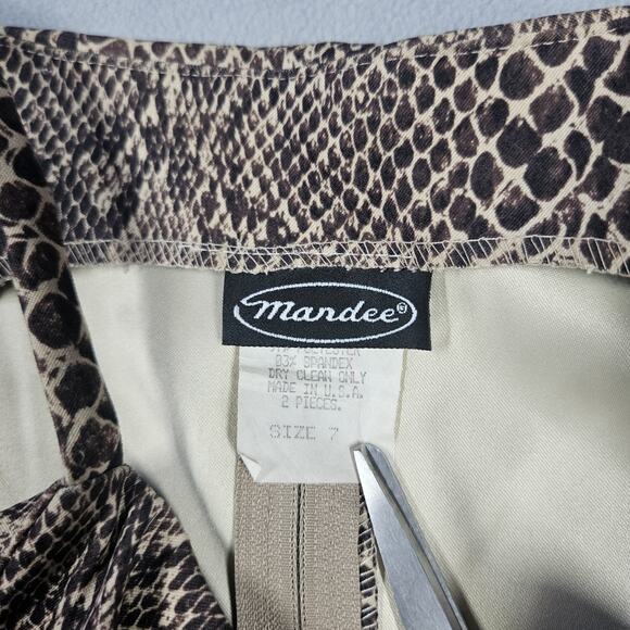 Vtg 90s Y2K Mini Skirt Set Size 7 Brown Snakeskin Slit USA Square Neck Mandee - Picture 4 of 16